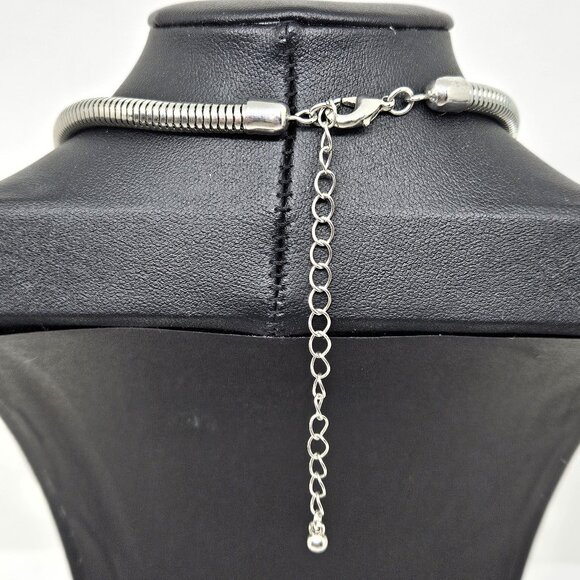 Silver Tone Large Crystal Triangle Pendant Necklace - Picture 5 of 5